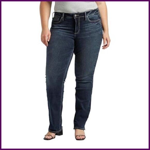 Plus Size Mid Rise Slim Bootcut Jeans, Stretch Denim, Figure Flattering Fit - Picture 2 of 8